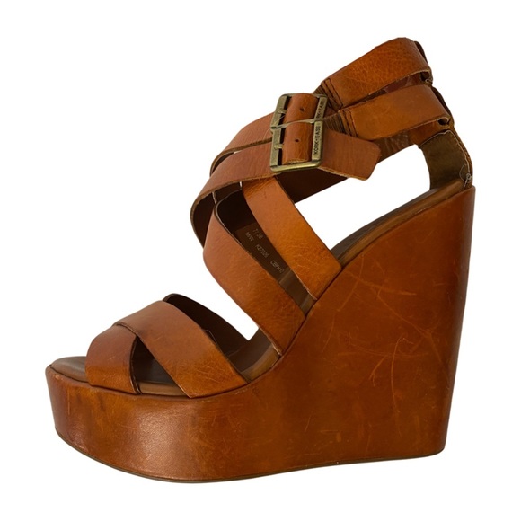 Kork-Ease Platform wedge heels rusty brown leather, strappy, size 38 size 7 - Picture 1 of 14